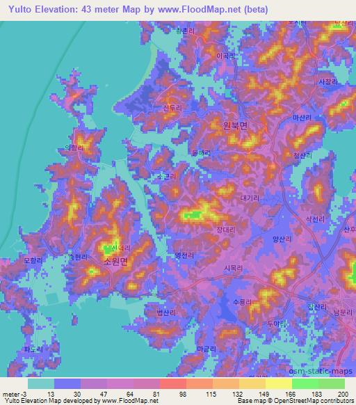 Yulto,South Korea Elevation Map