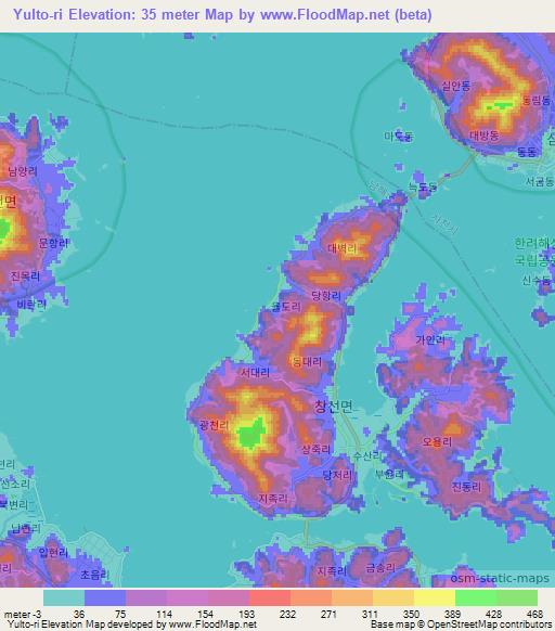 Yulto-ri,South Korea Elevation Map