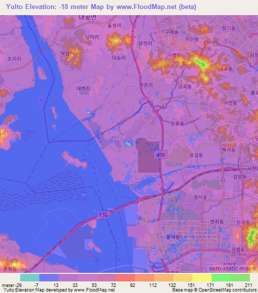 Yulto,South Korea Elevation Map