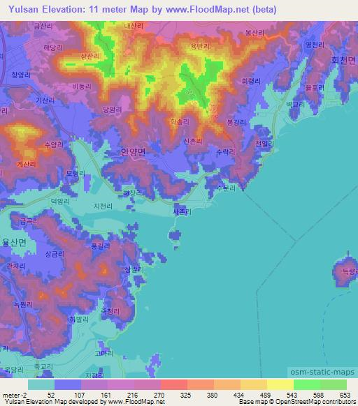 Yulsan,South Korea Elevation Map