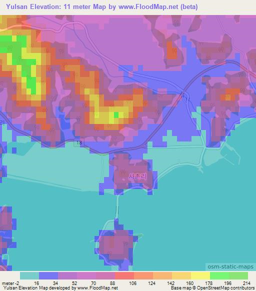 Yulsan,South Korea Elevation Map