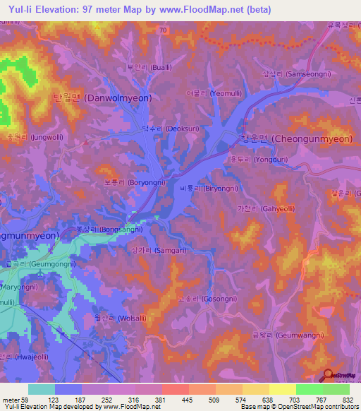 Yul-li,South Korea Elevation Map