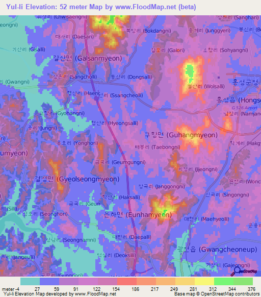 Yul-li,South Korea Elevation Map