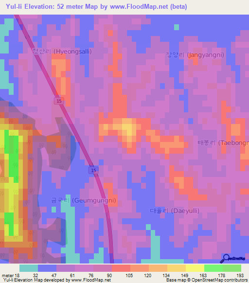 Yul-li,South Korea Elevation Map