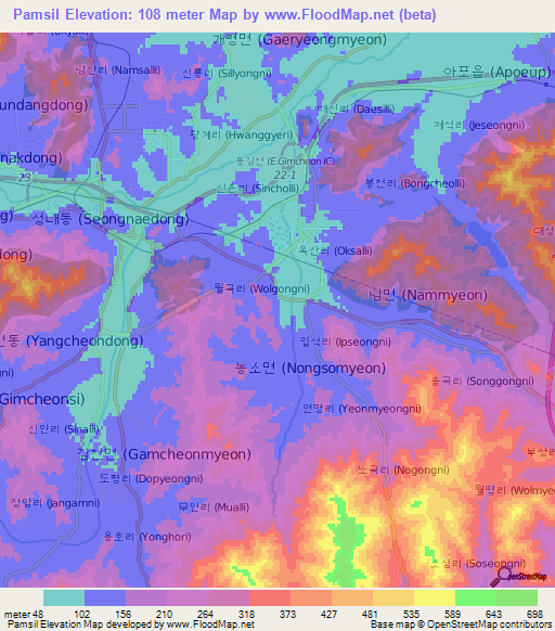 Pamsil,South Korea Elevation Map