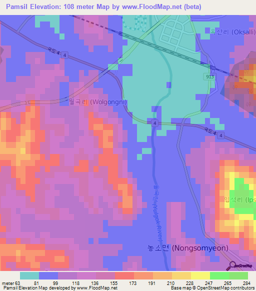 Pamsil,South Korea Elevation Map