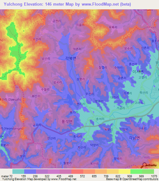 Yulchong,South Korea Elevation Map