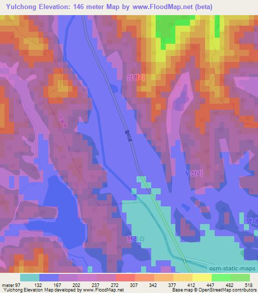 Yulchong,South Korea Elevation Map