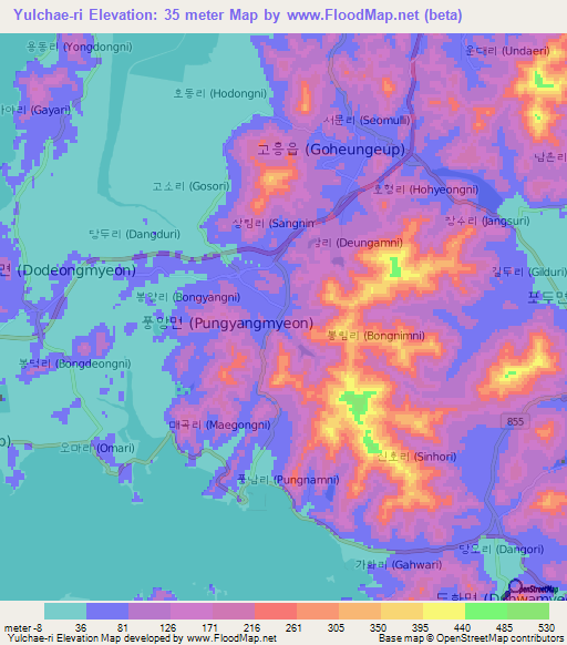 Yulchae-ri,South Korea Elevation Map