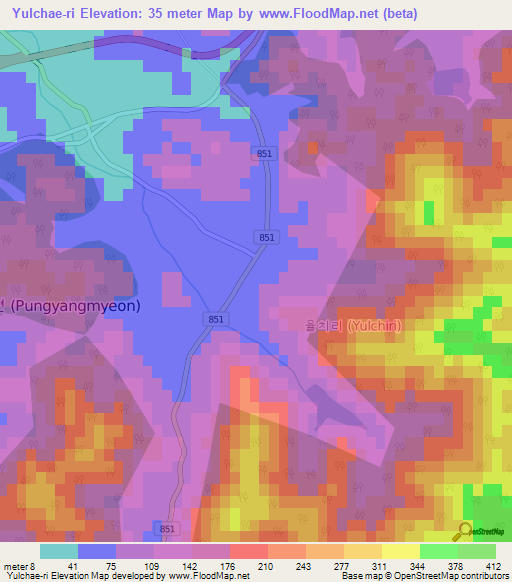 Yulchae-ri,South Korea Elevation Map