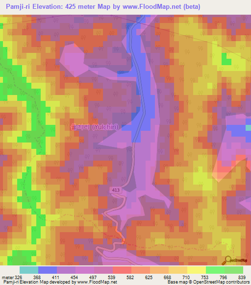 Pamji-ri,South Korea Elevation Map