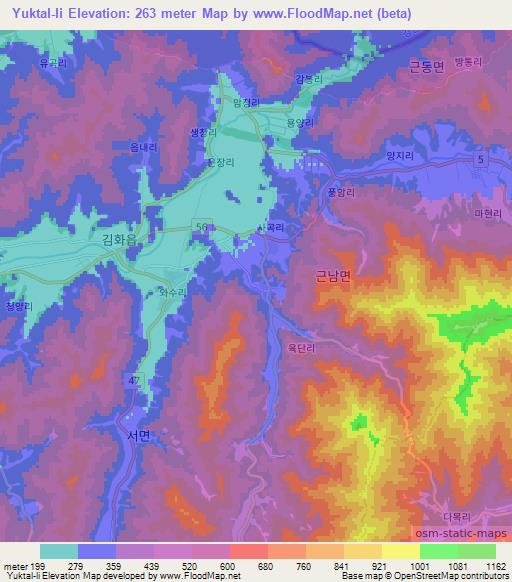 Yuktal-li,South Korea Elevation Map