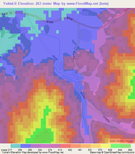 Yuktal-li,South Korea Elevation Map