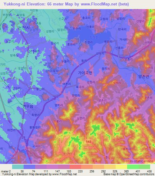 Yukkong-ni,South Korea Elevation Map