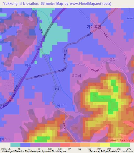 Yukkong-ni,South Korea Elevation Map