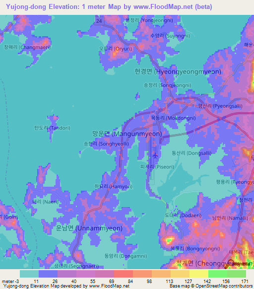 Yujong-dong,South Korea Elevation Map