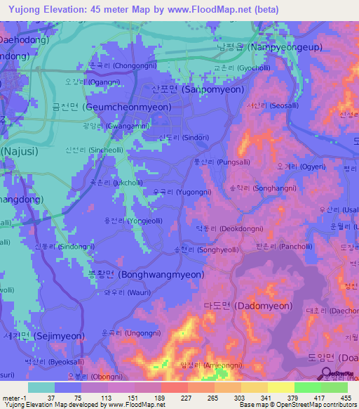 Yujong,South Korea Elevation Map