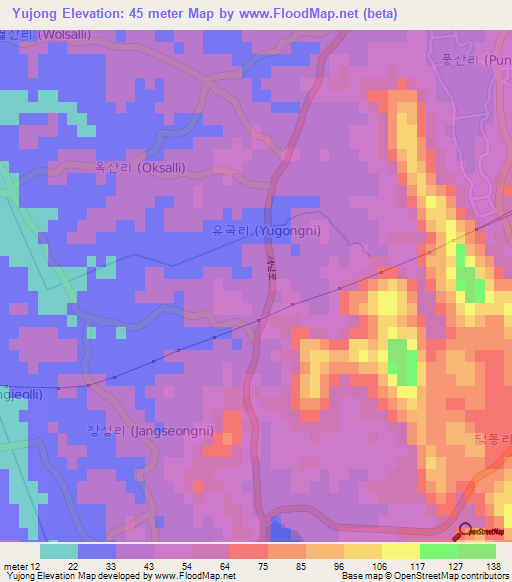 Yujong,South Korea Elevation Map