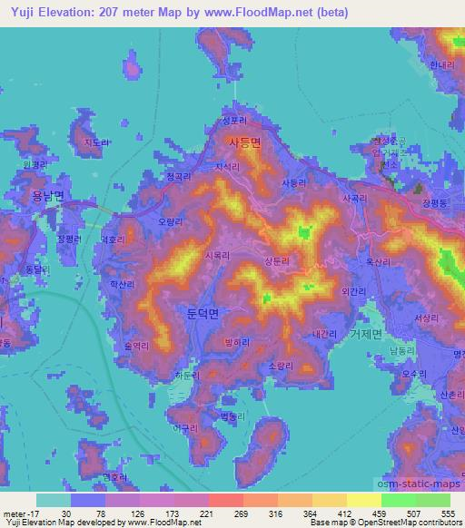 Yuji,South Korea Elevation Map