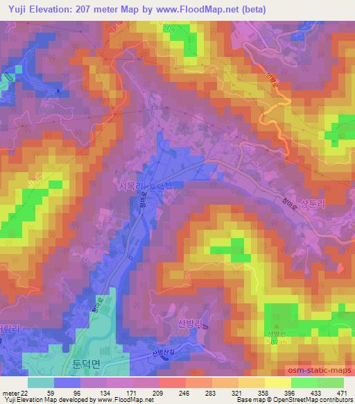 Yuji,South Korea Elevation Map