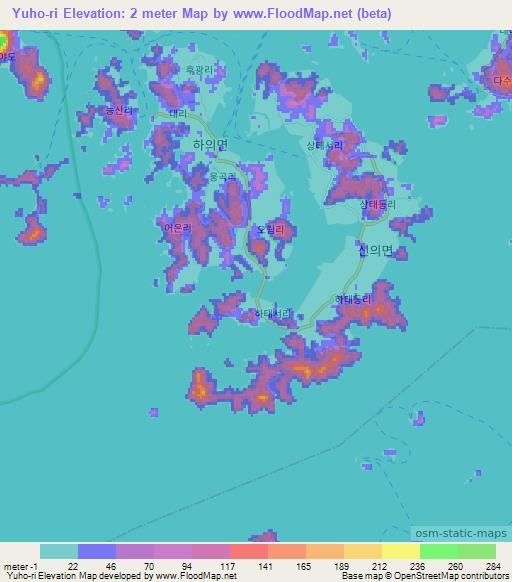 Yuho-ri,South Korea Elevation Map