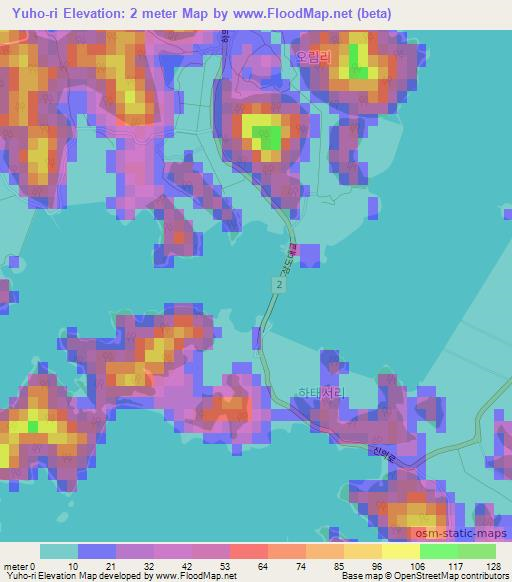 Yuho-ri,South Korea Elevation Map