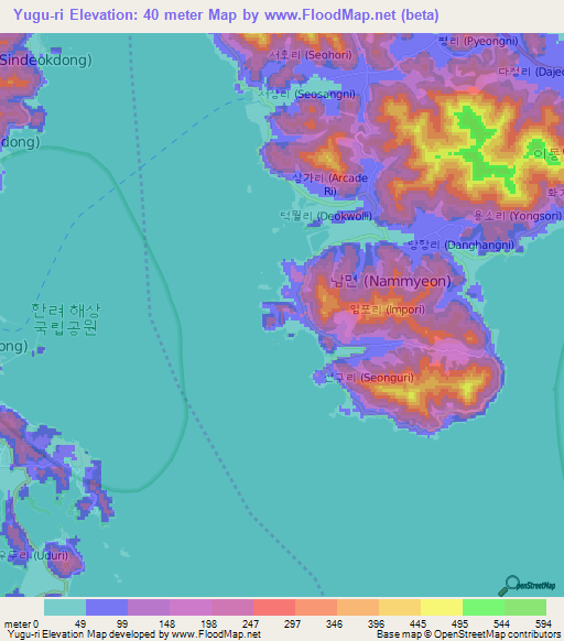 Yugu-ri,South Korea Elevation Map