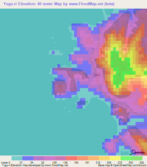 Yugu-ri,South Korea Elevation Map