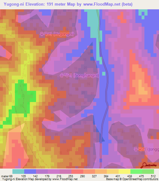 Yugong-ni,South Korea Elevation Map