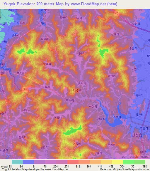 Yugok,South Korea Elevation Map