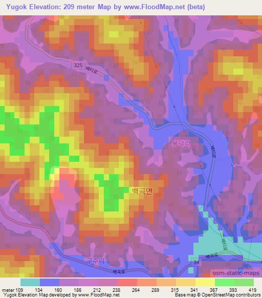 Yugok,South Korea Elevation Map