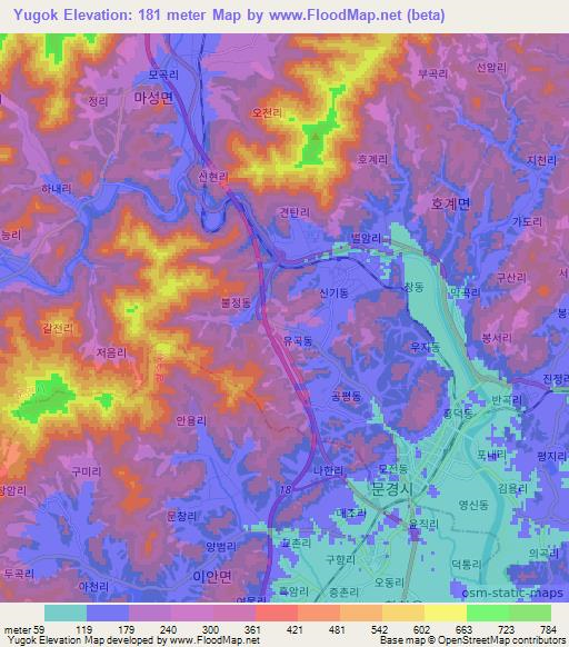 Yugok,South Korea Elevation Map