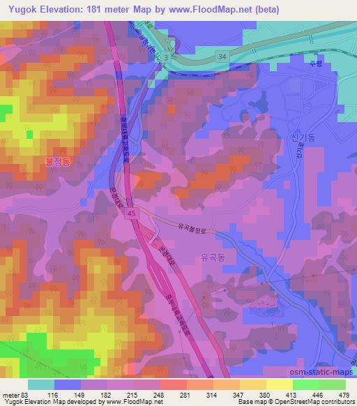 Yugok,South Korea Elevation Map