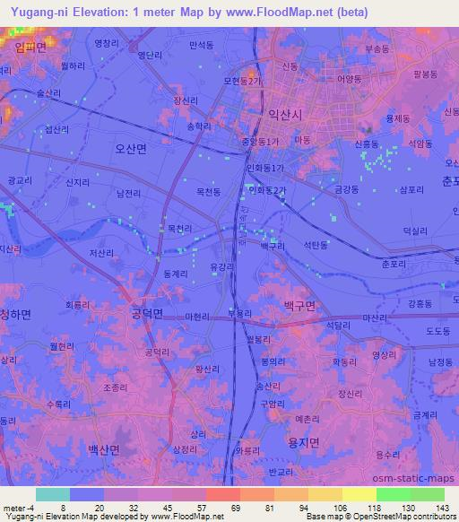 Yugang-ni,South Korea Elevation Map