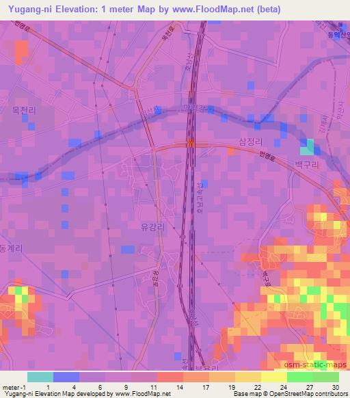 Yugang-ni,South Korea Elevation Map