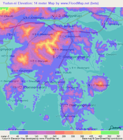 Yudun-ni,South Korea Elevation Map