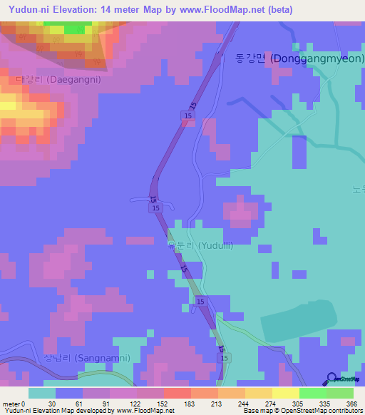 Yudun-ni,South Korea Elevation Map