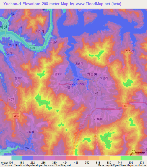 Yuchon-ri,South Korea Elevation Map