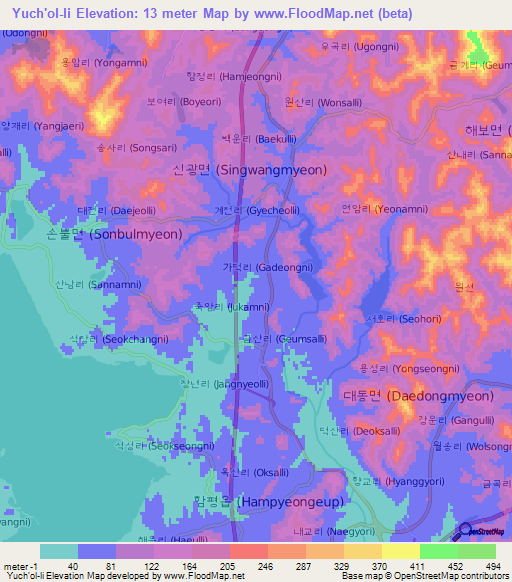 Yuch'ol-li,South Korea Elevation Map