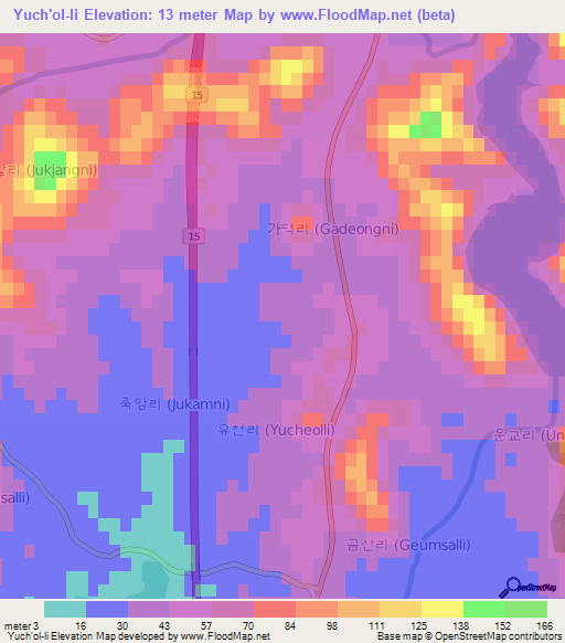 Yuch'ol-li,South Korea Elevation Map