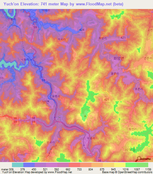 Yuch'on,South Korea Elevation Map