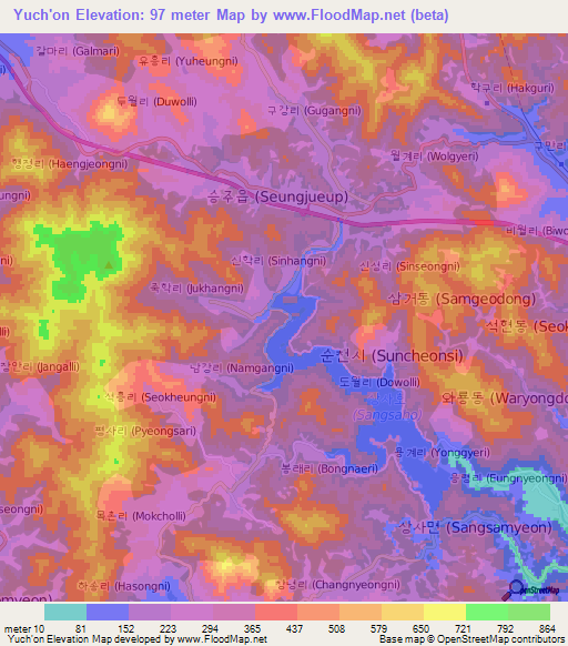 Yuch'on,South Korea Elevation Map