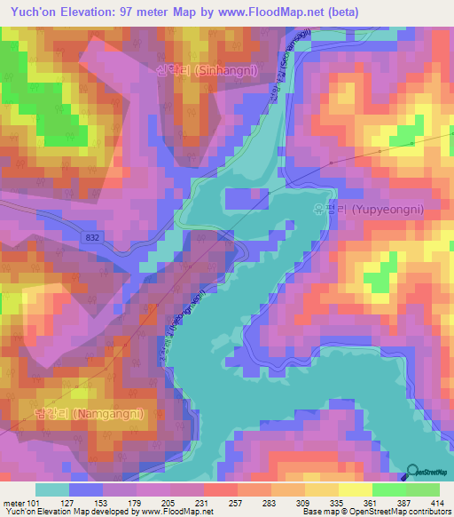 Yuch'on,South Korea Elevation Map