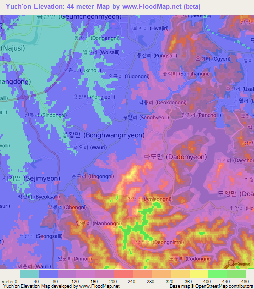 Yuch'on,South Korea Elevation Map