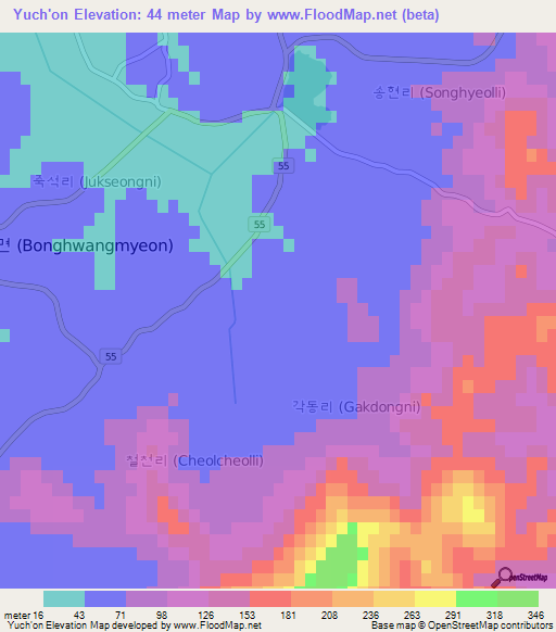 Yuch'on,South Korea Elevation Map