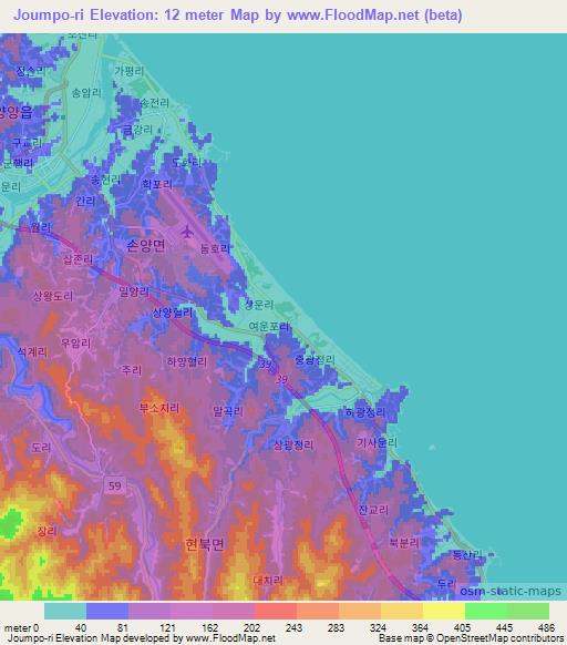 Joumpo-ri,South Korea Elevation Map