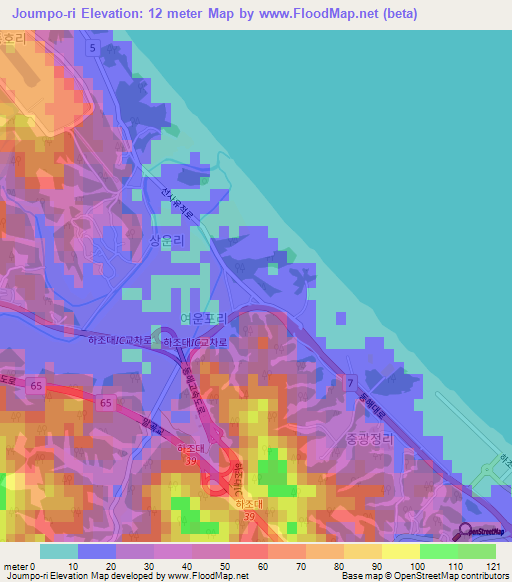 Joumpo-ri,South Korea Elevation Map