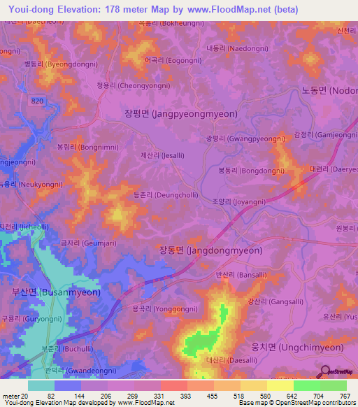 Youi-dong,South Korea Elevation Map