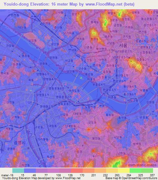 Youido-dong,South Korea Elevation Map