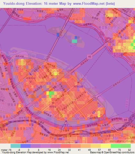 Youido-dong,South Korea Elevation Map